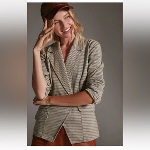 Anthropologie Maeve Collegiate Plaid Knit Blazer L nwt